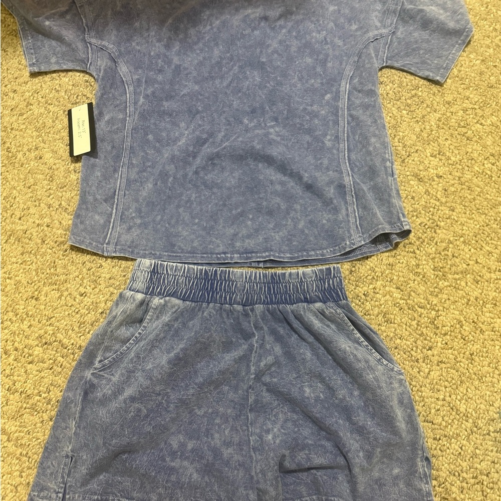 Blue distressed Wash T-Shirt and Shorts Set FREE SHIPPING